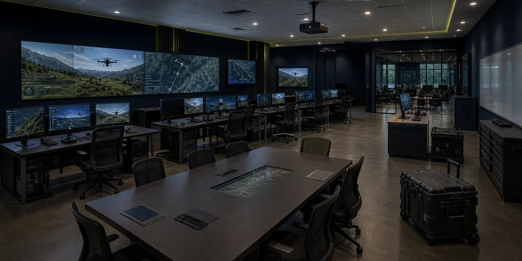 Modulaire trainingsruimte met simulator- en mission-controlstations