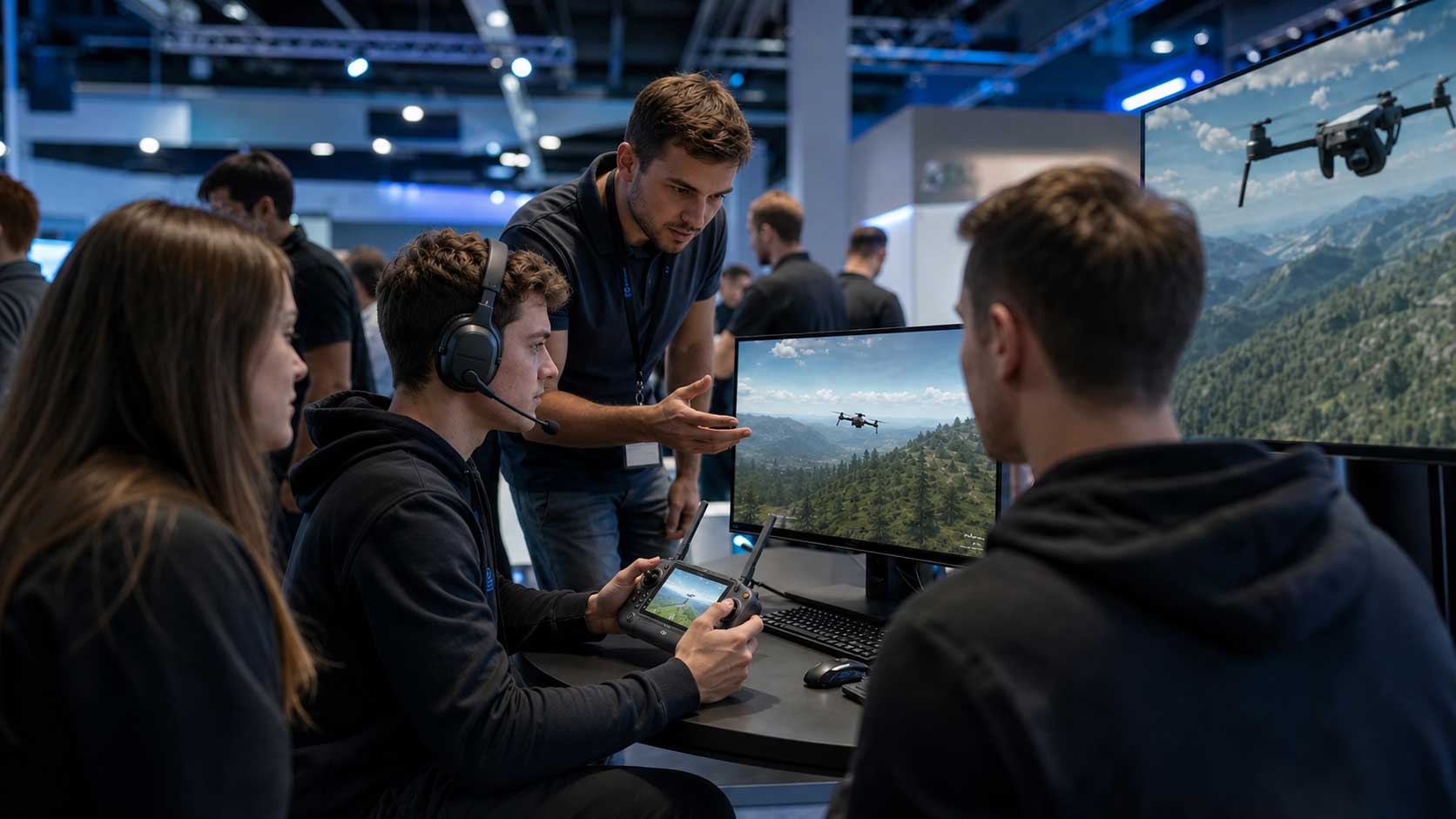 Bezoekers ervaren een moderne drone- en missiesimulatie